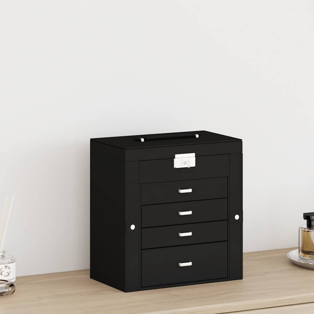 Boîte à bijoux 5 niveaux avec miroir Verrouillable Noir