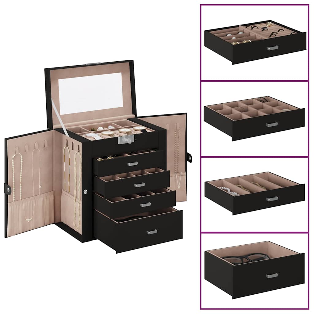 Boîte à bijoux 5 niveaux avec miroir Verrouillable Noir
