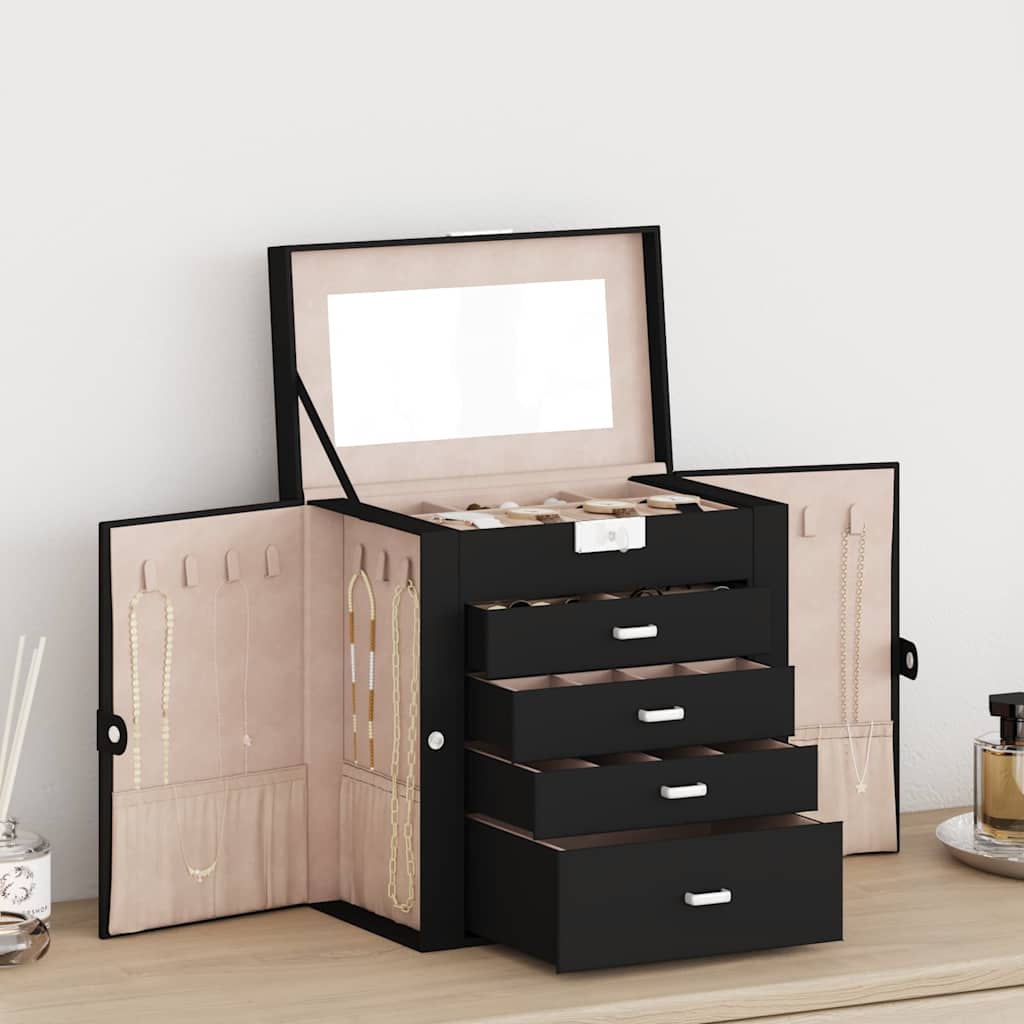 Boîte à bijoux 5 niveaux avec miroir Verrouillable Noir