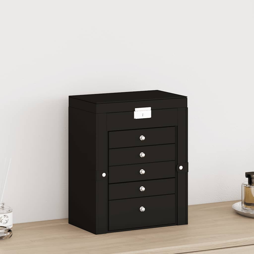 Boîte à Bijoux 6 Niveaux avec Miroir Verrouillable Noir