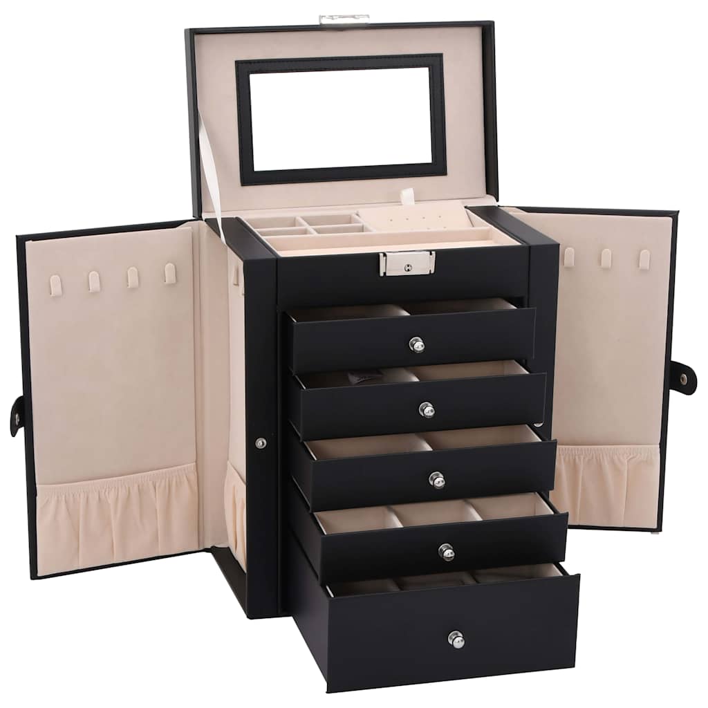 Boîte à Bijoux 6 Niveaux avec Miroir Verrouillable Noir