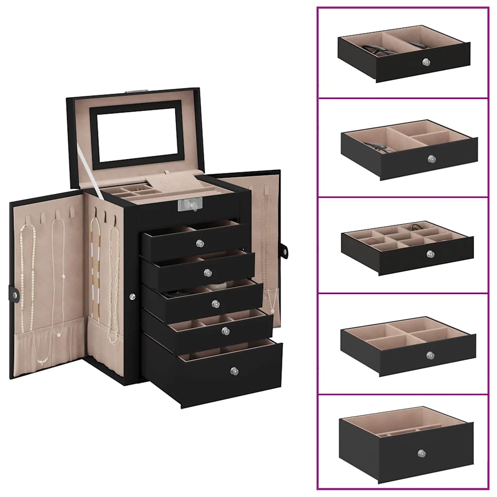 Boîte à Bijoux 6 Niveaux avec Miroir Verrouillable Noir