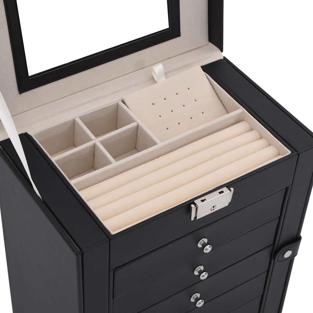 Boîte à Bijoux 6 Niveaux avec Miroir Verrouillable Noir