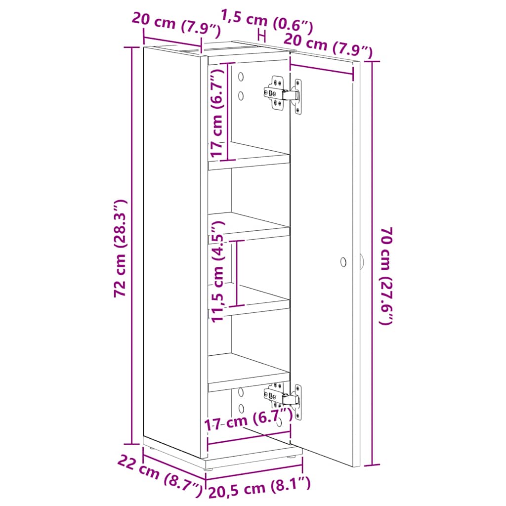 Badezimmerschrank mit Rollenhalter Sonoma-Eiche 20,5x22x72 cm
