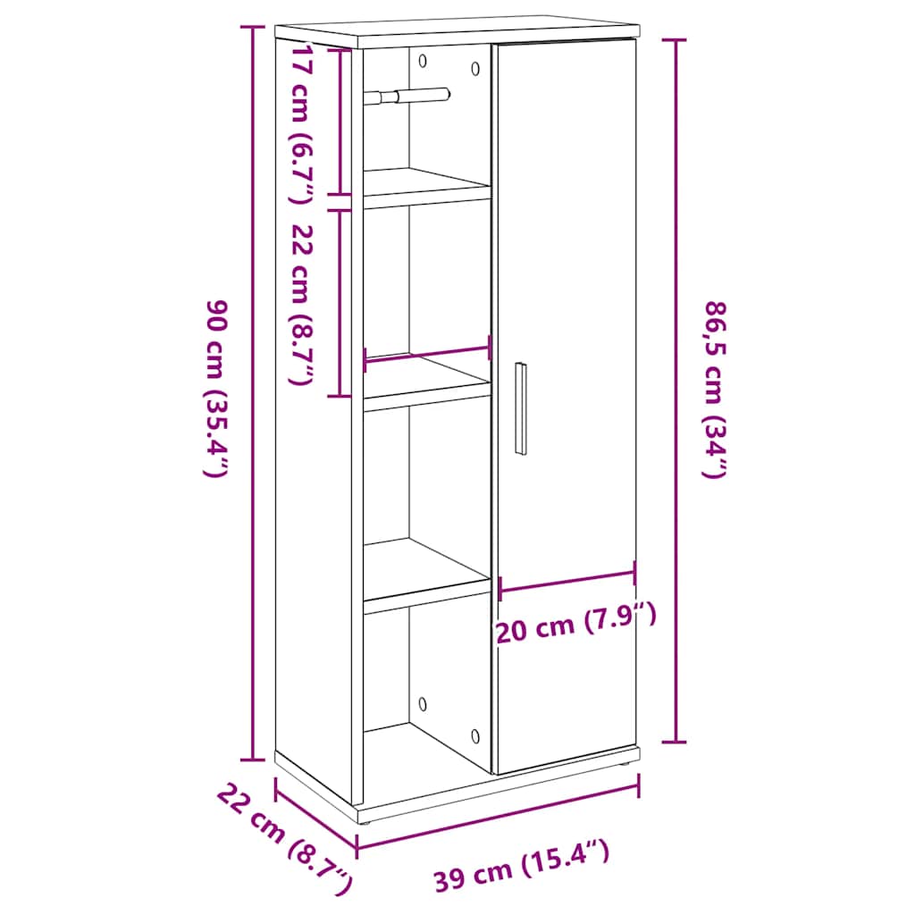 Badezimmerschrank mit Rollenhalter Sonoma-Eiche 39x22x90 cm