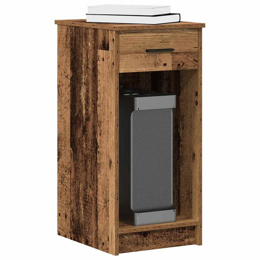 Armoire informatique avec tiroir aspect vieux bois 35x45x77 cm