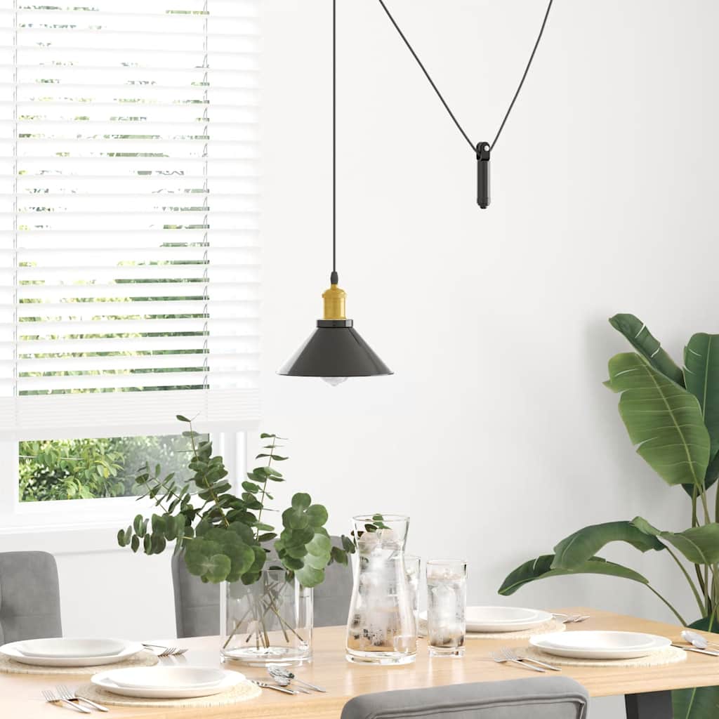 Height-Adjustable Pendant Light E27 Glossy Black Ø 22 cm