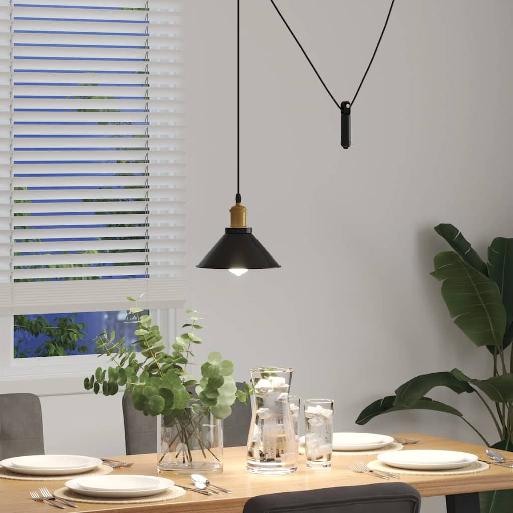 Height-Adjustable Pendant Light E27 Glossy Black Ø 22 cm