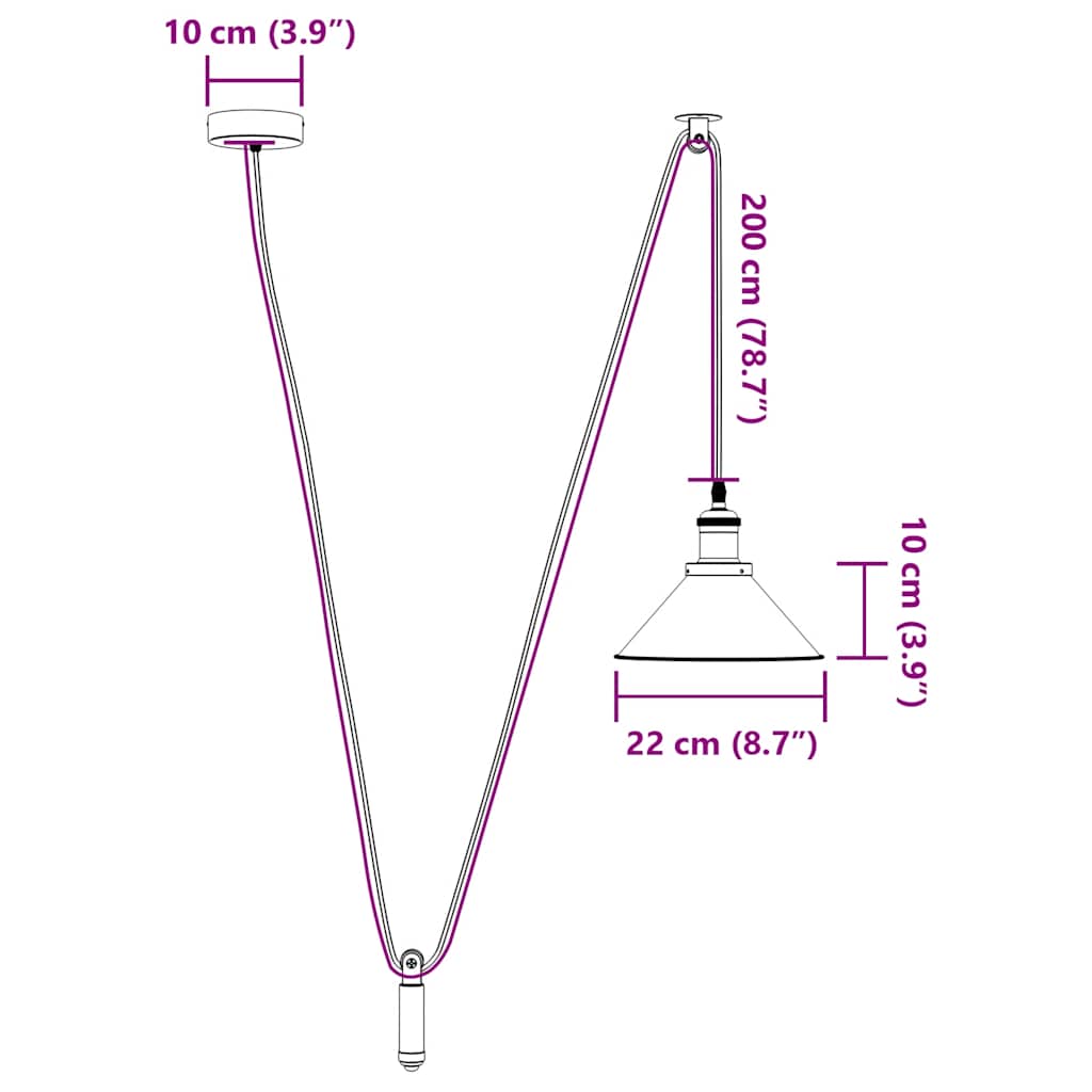 Height-Adjustable Pendant Light E27 Glossy Black Ø 22 cm