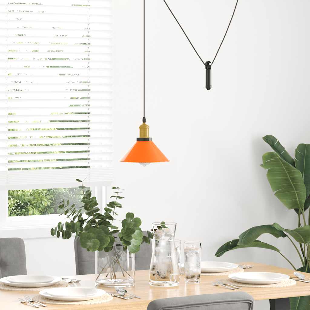 Pendant Light Height Adjustable E27 Orange Glossy Ø22cm Metal