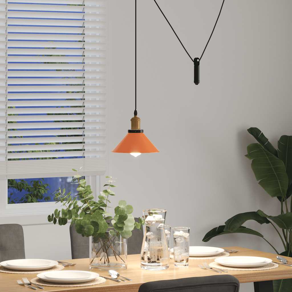 Pendant Light Height Adjustable E27 Orange Glossy Ø22cm Metal