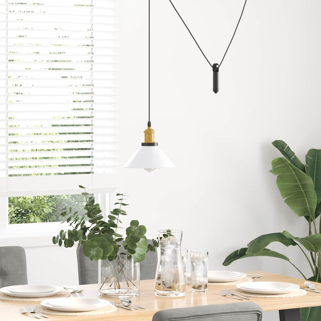 Height-Adjustable Pendant Light E27 Glossy White Ø 22 cm Metal