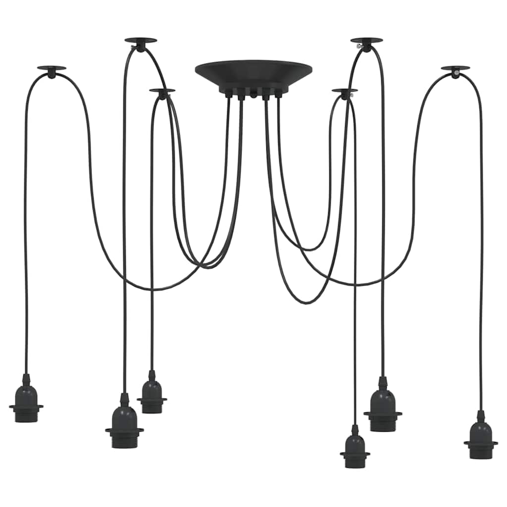Pendant Lamp with 6 Sockets E27 Black Metal