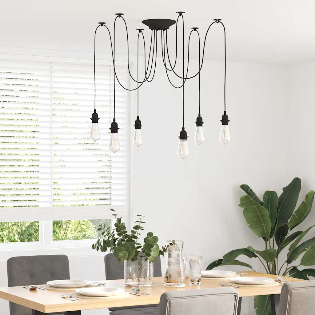 Pendant Lamp with 6 Sockets E27 Black Metal