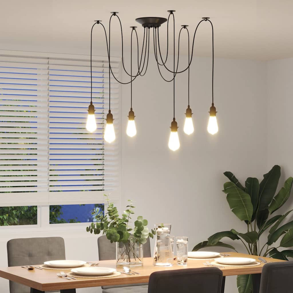 Pendant Lamp with 6 Sockets E27 Black Metal
