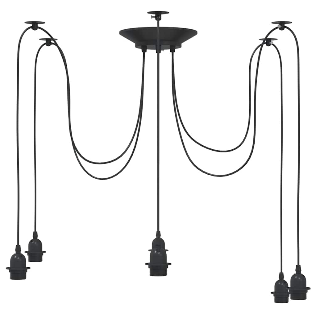 Pendant Lamp with 6 Sockets E27 Black Metal
