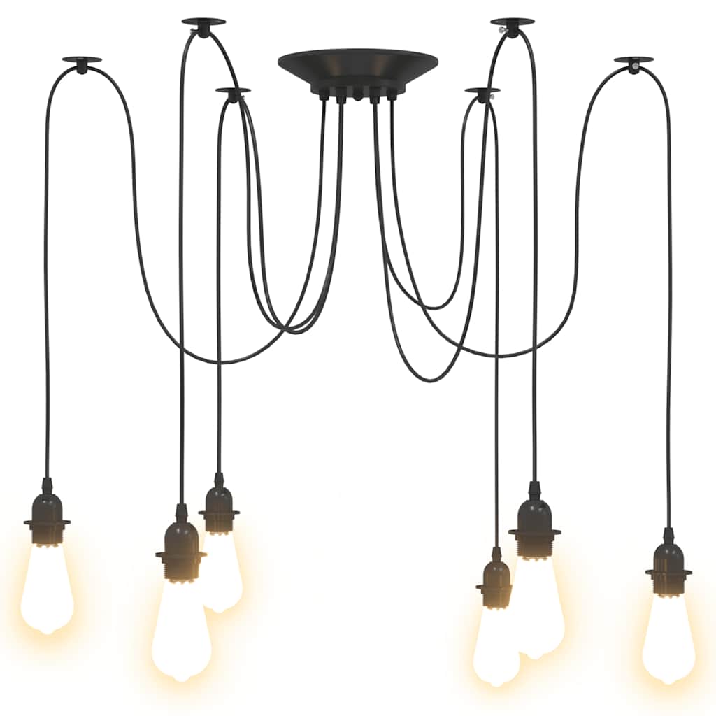 Pendant Lamp with 6 Sockets E27 Black Metal