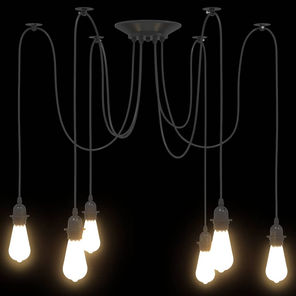 Pendant Lamp with 6 Sockets E27 Black Metal