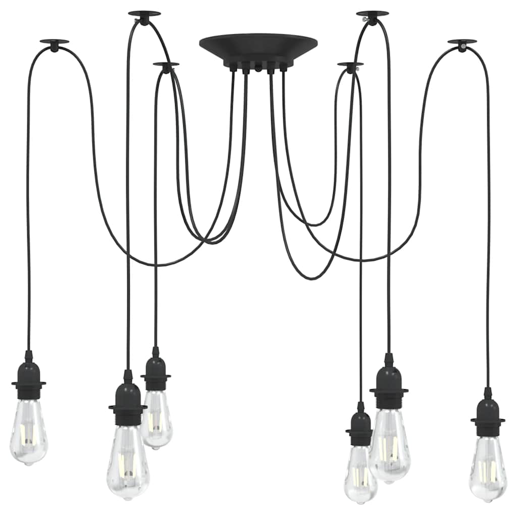 Pendant Lamp with 6 Sockets E27 Black Metal
