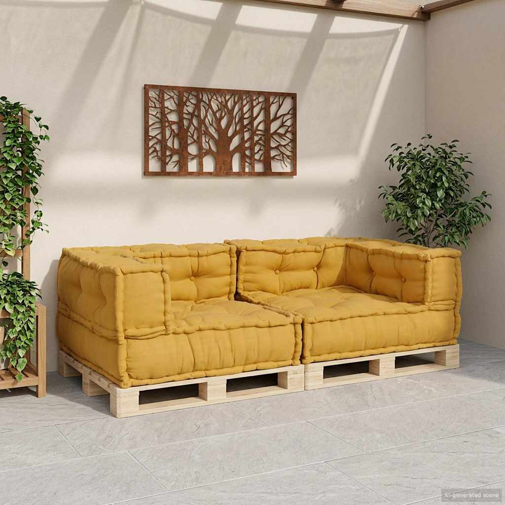 2-Seater Modular Sofa Yellow 140x70x36 cm Fabric