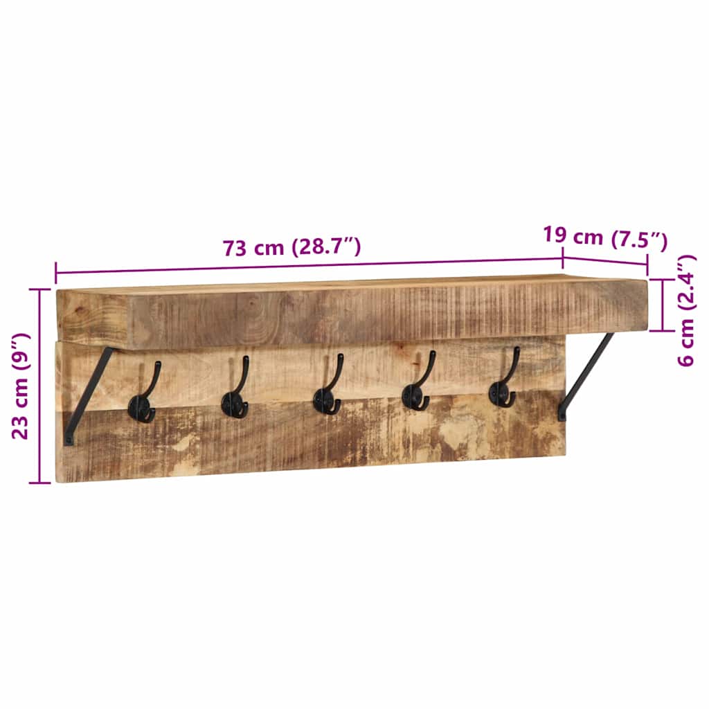 Coat Rack Brown 73 x 19 x 23 cm Solid Mango Wood