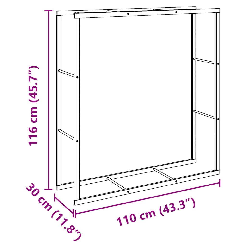 Brennholzregal Schwarz 110x30x116 cm Stahl