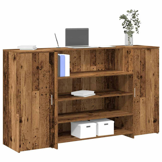 Comptoir d'accueil aspect vieux bois 180x50x103,5 cm Panneau de fibres de bois