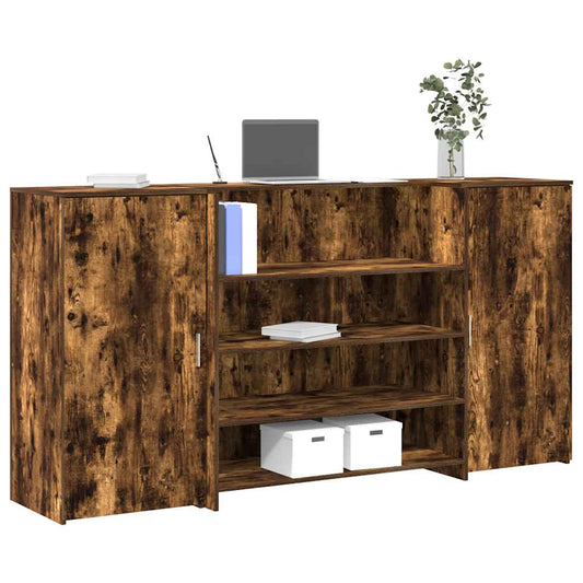 Comptoir de réception chêne fumé 200x50x103,5 cm Panneau à base de bois