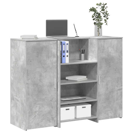 Comptoir de réception gris béton 135x50x103,5 cm en bois usiné