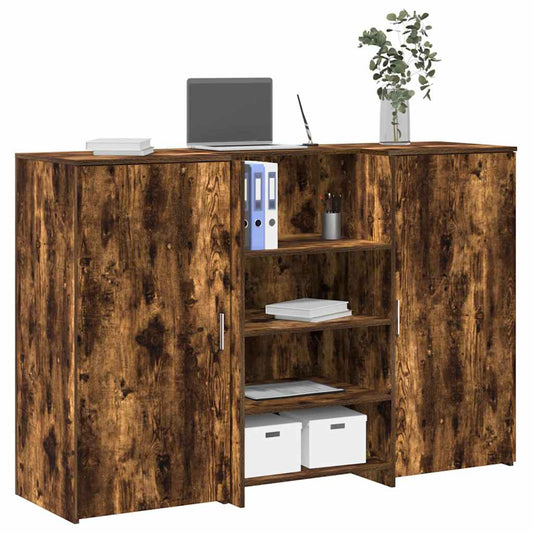 Comptoir d'accueil chêne fumé 155x50x103,5 cm Panneau à base de bois