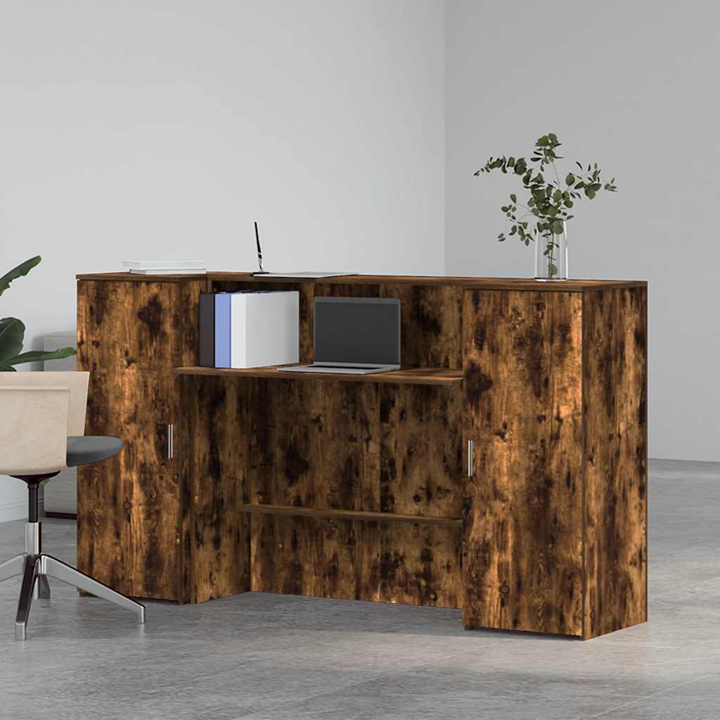 Reception desk smoked oak 180x50x103.5 cm wood-based material