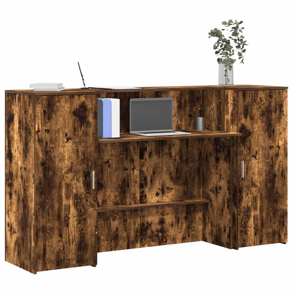 Reception desk smoked oak 180x50x103.5 cm wood-based material