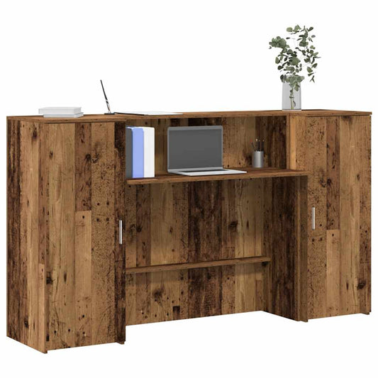 Comptoir d'accueil aspect vieux bois 180x50x103,5 cm Panneau de fibres de bois