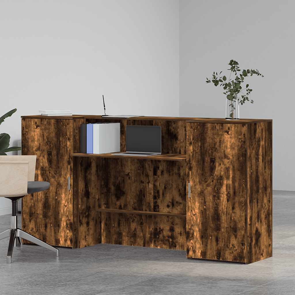 Reception desk smoked oak 200x50x103.5 cm wood-based panel