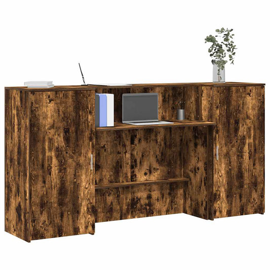 Comptoir d'accueil chêne fumé 200x50x103,5 cm panneau de particules
