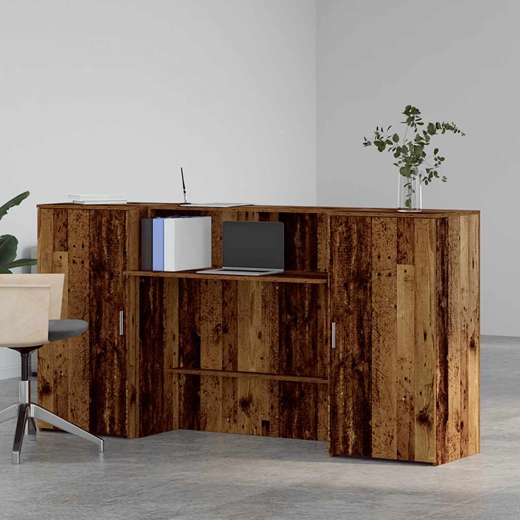 Comptoir d'accueil aspect vieux bois 200x50x103,5 cm Panneau à base de bois