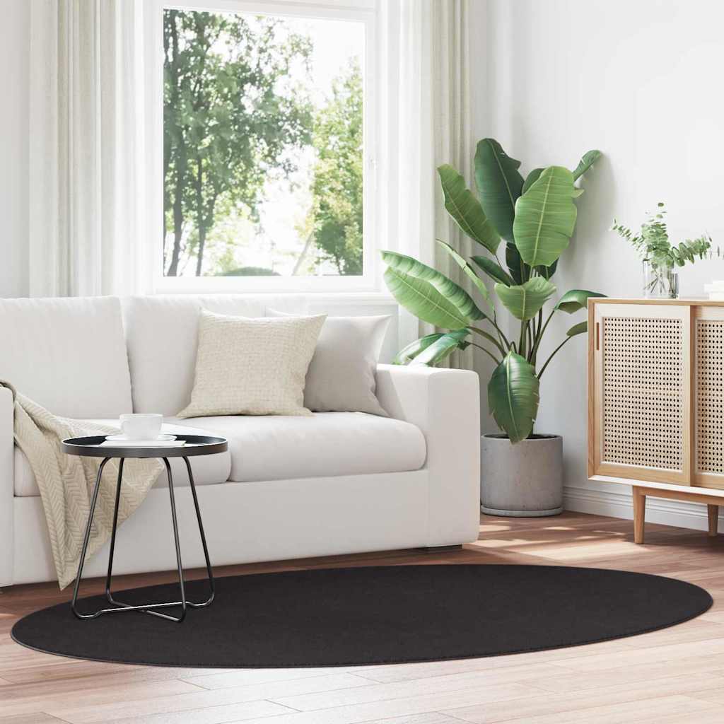 HUARTE Black Oval Area Rug 140 x 200 cm