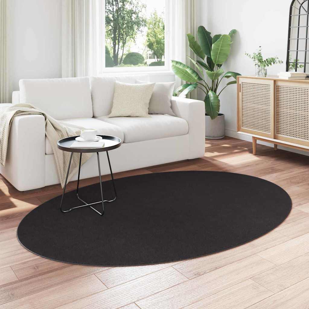 HUARTE Black Oval Area Rug 140 x 200 cm