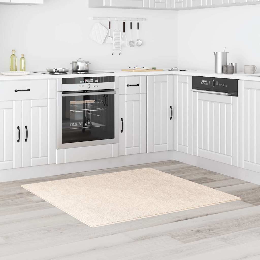 Anti-Rutsch Shaggy Teppich Creme 120 x 120 cm PP