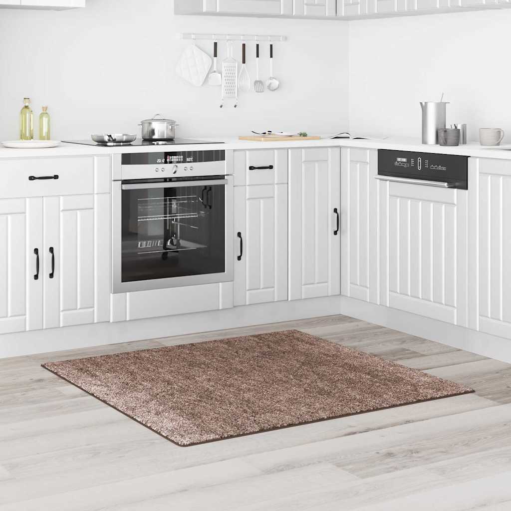 Tapis shaggy antidérapant marron 120 x 120 cm PP