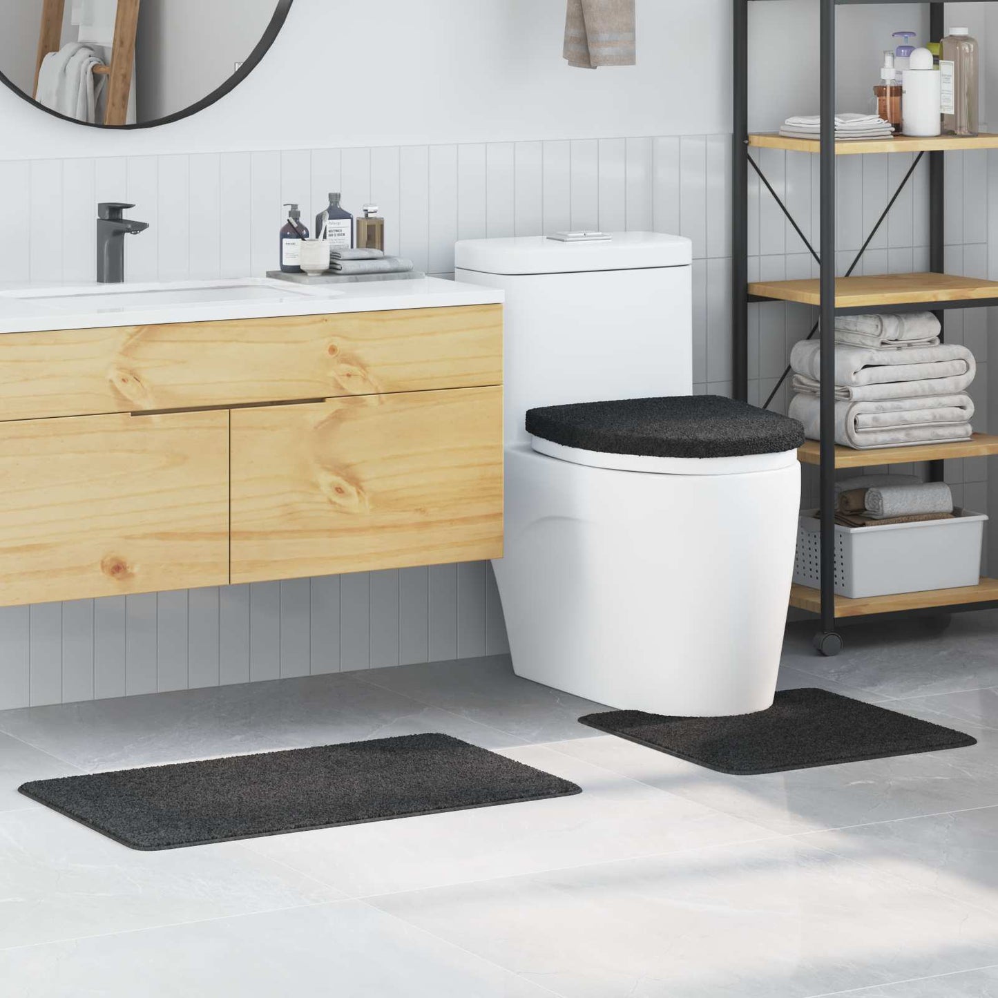Anti-Rutsch Badematten-Set 3 pcs Dunkelgrau PP