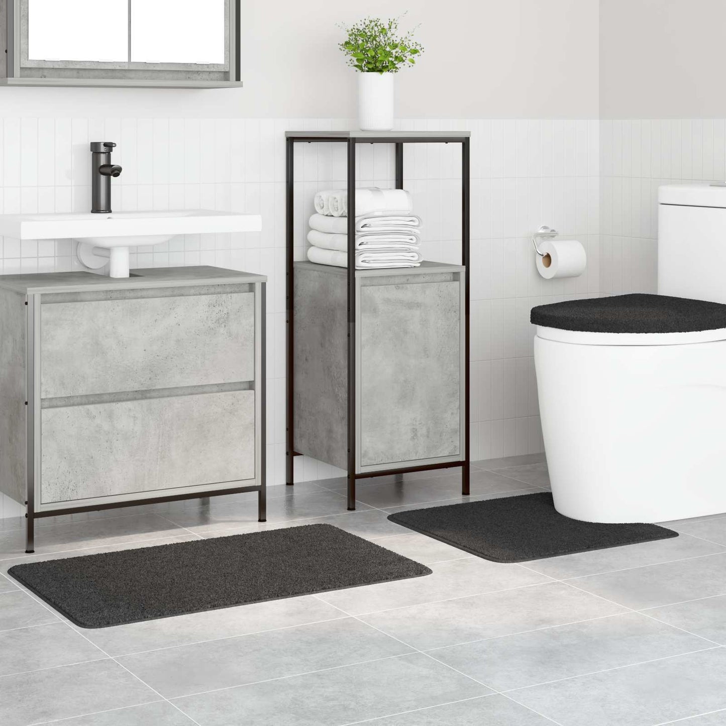 Anti-Rutsch Badematten-Set 3 pcs Dunkelgrau PP