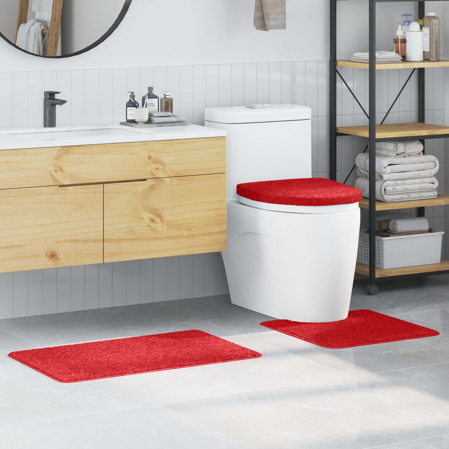 Anti-Rutsch Badematten-Set 3 pcs Rot PP