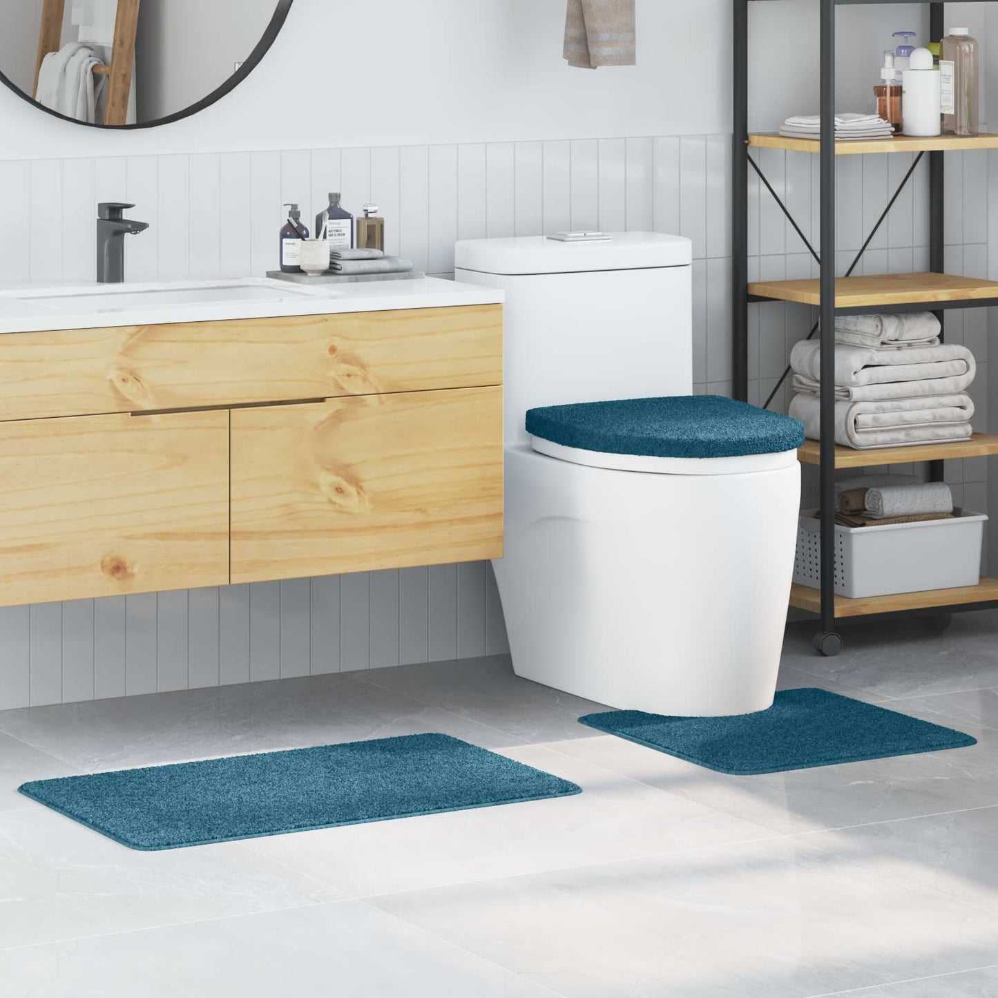 Anti-Rutsch Badematten-Set 3 pcs Blau PP