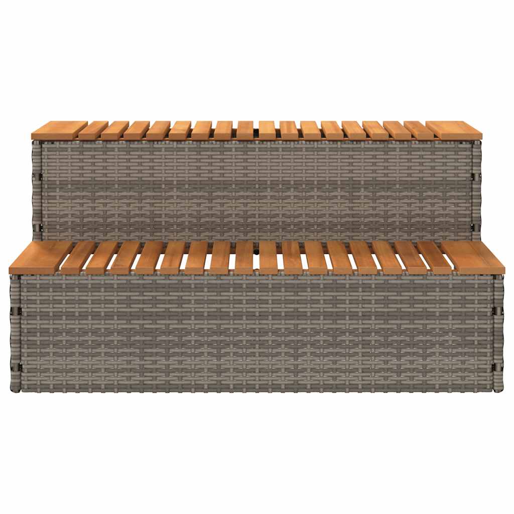 Whirlpooltreppe Grau 100x50x50,5 cm Poly Rattan Akazie Massiv
