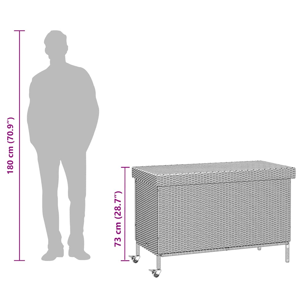Gartentruhe mit Rollen Beige 110x55x73 cm Poly Rattan