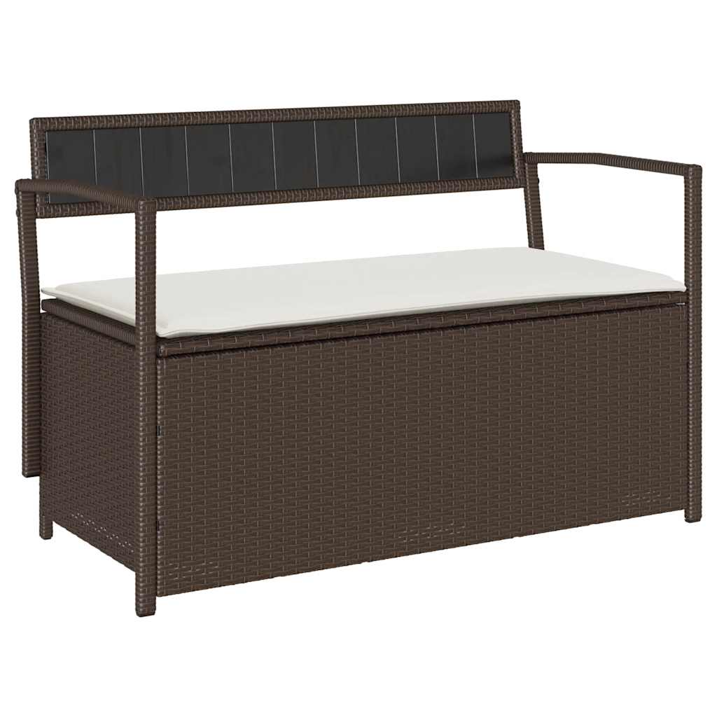 Gartenbank mit Stauraum und Kissen Braun Poly Rattan