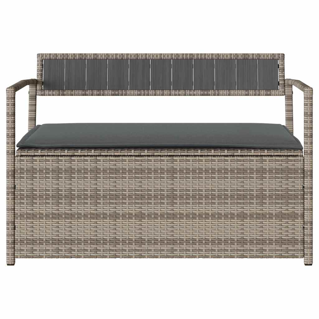 Gartenbank mit Stauraum und Kissen Grau Poly Rattan