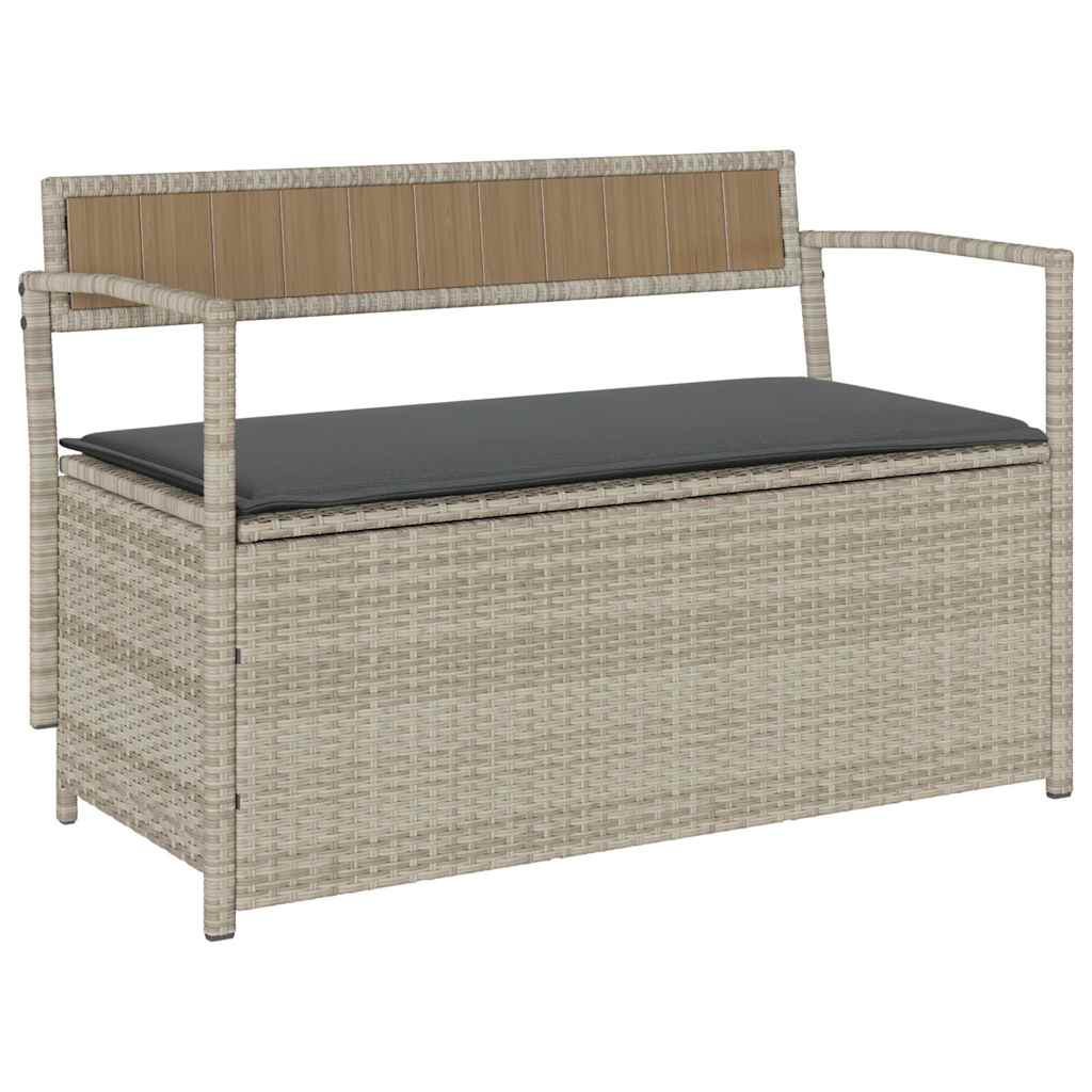 Gartenbank mit Stauraum und Kissen Hellgrau Poly Rattan