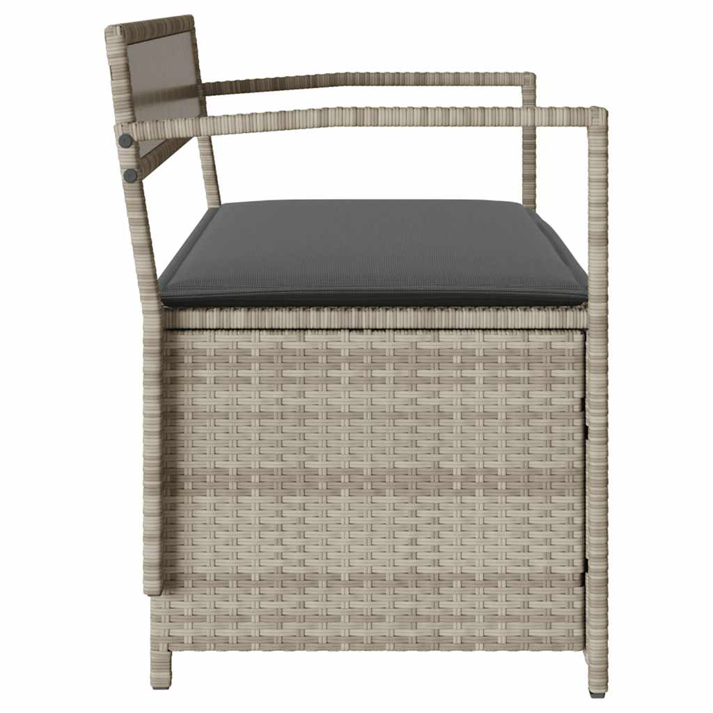 Gartenbank mit Stauraum und Kissen Hellgrau Poly Rattan